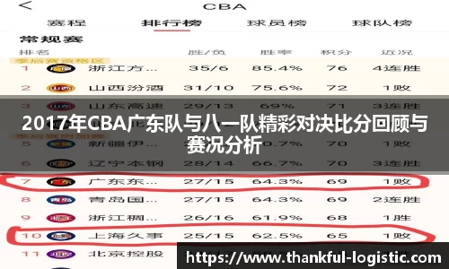 2017年CBA广东队与八一队精彩对决比分回顾与赛况分析
